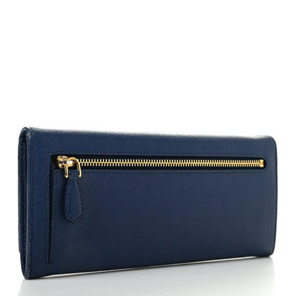 Prada Saffiano Triangle Continental Flap Wallet Bleuette 3 of 11