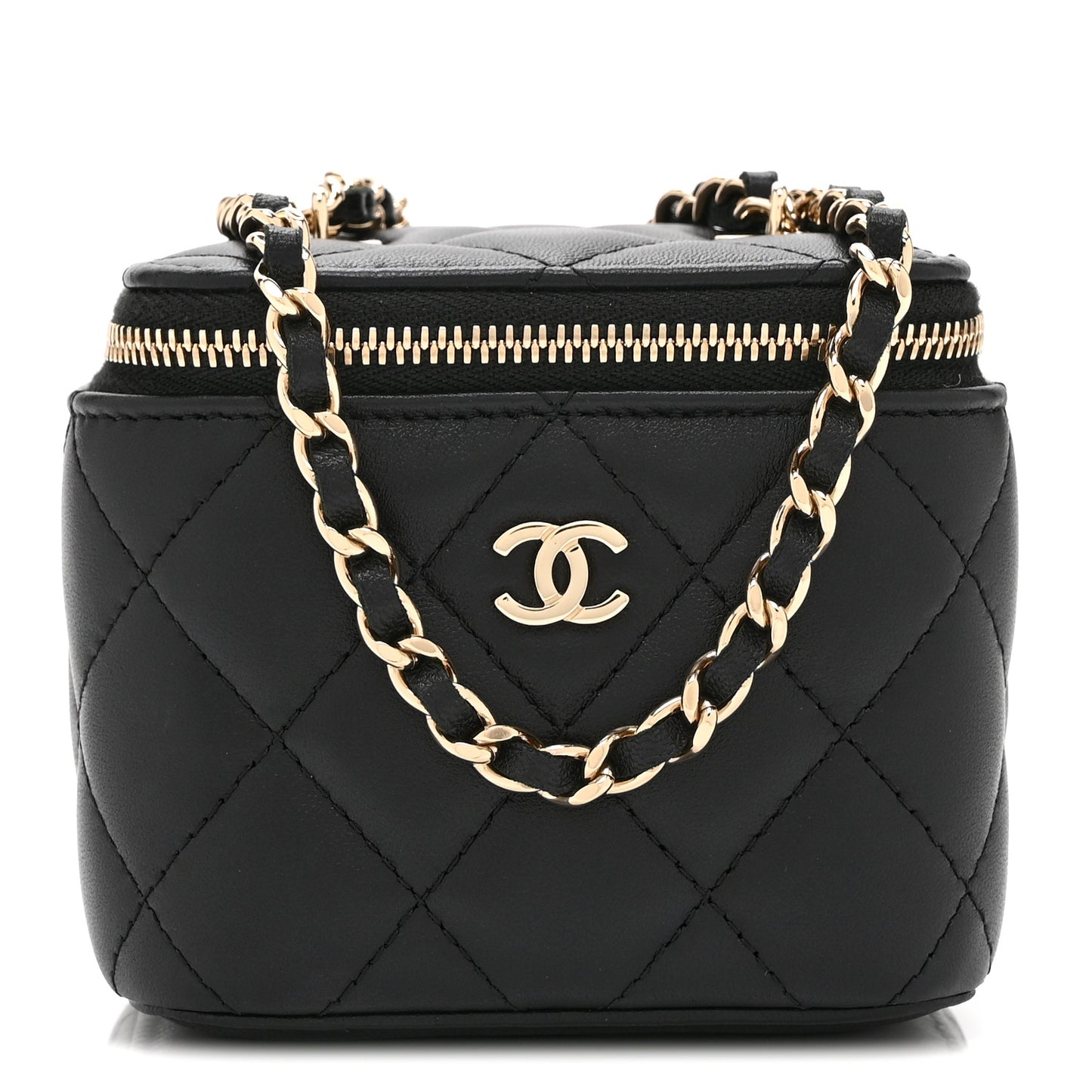 Lambskin Quilted Mini Vanity Case With Chain Black