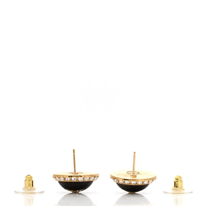 Chanel Metal Wood Crystal CC Round Earrings Gold Brown 3 of 4