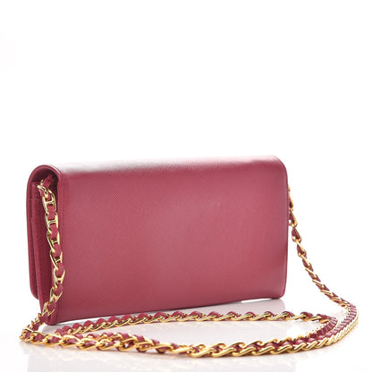 Prada Saffiano Metal Oro Chain Wallet Ibisco 3 of 8