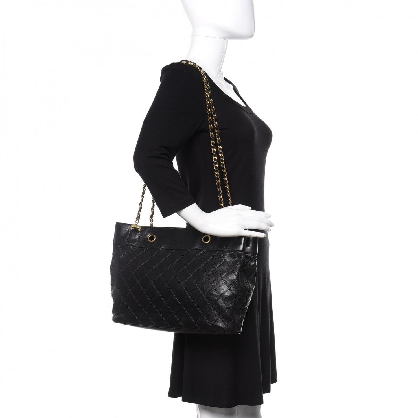 Lambskin Stitched Shopper Tote Black