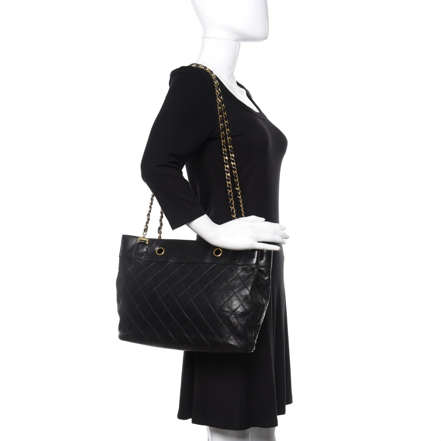 Chanel Lambskin Stitched Shopper Tote Black 2 of 13