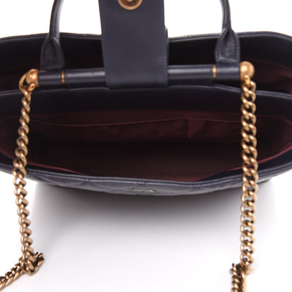 Chanel Calfskin Quilted Large Gold Bar Top Handle Tote Dark Navy Blue 8 of 15