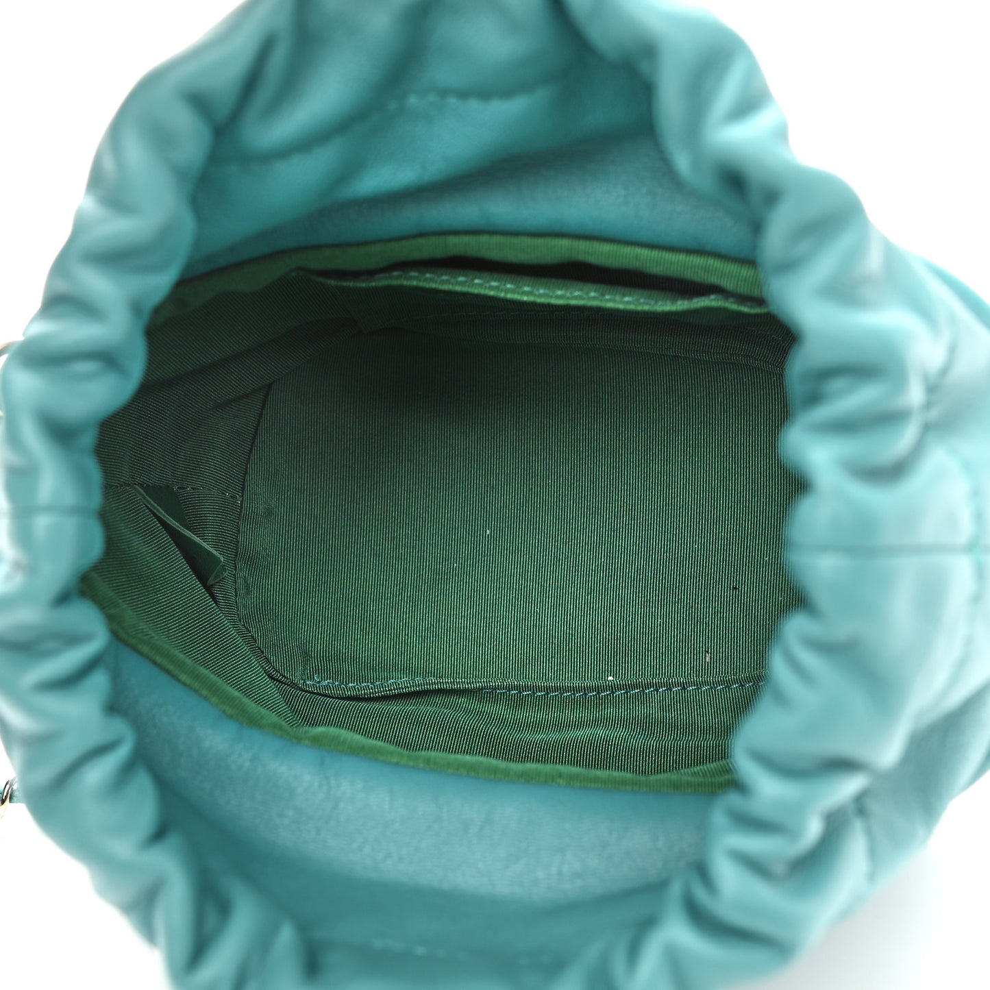 Lambskin Quilted Mini Pearl CC Drawstring Bucket Bag Blue