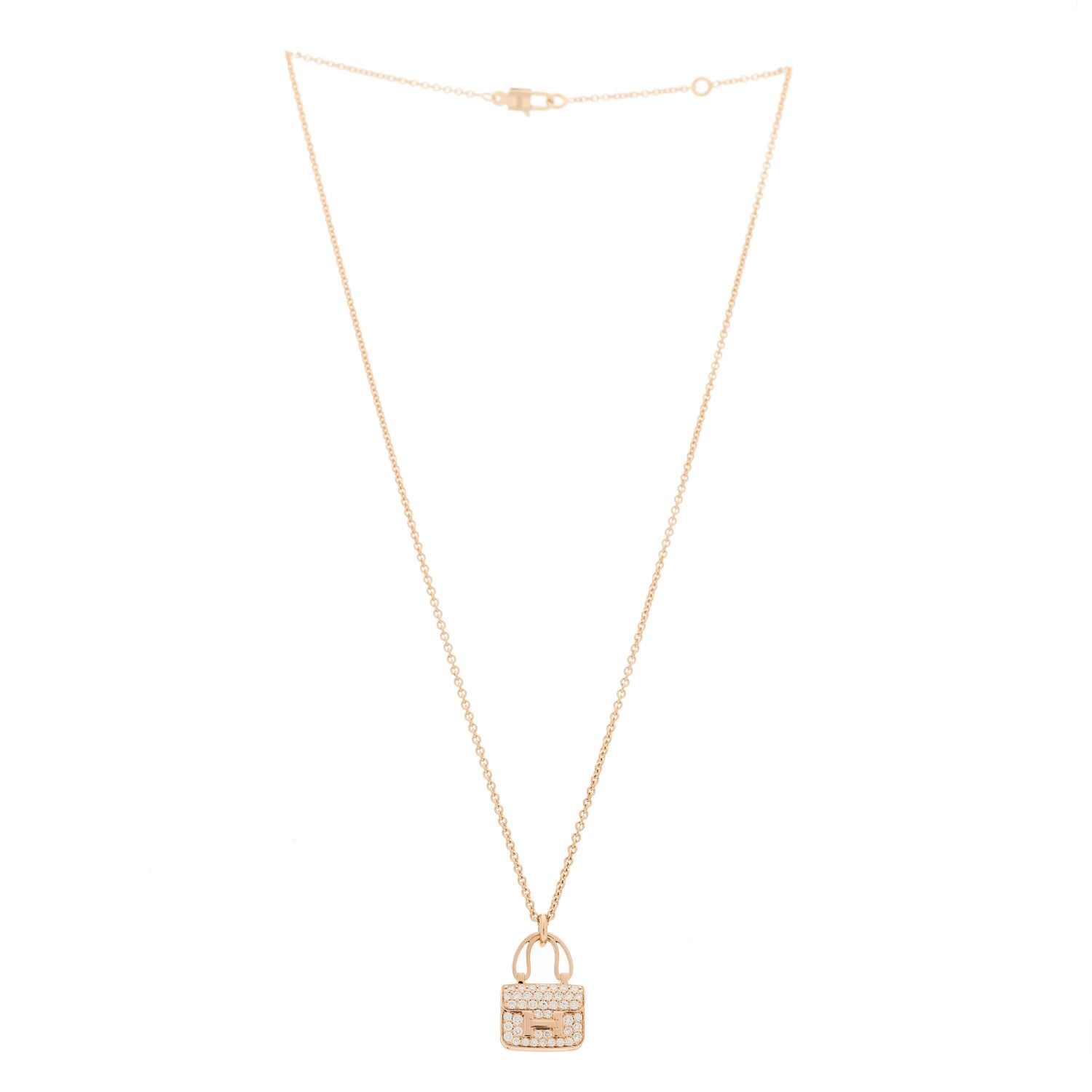 Hermes 18K Rose Gold Diamond Constance Amulettes Pendant Necklace 3 of 7