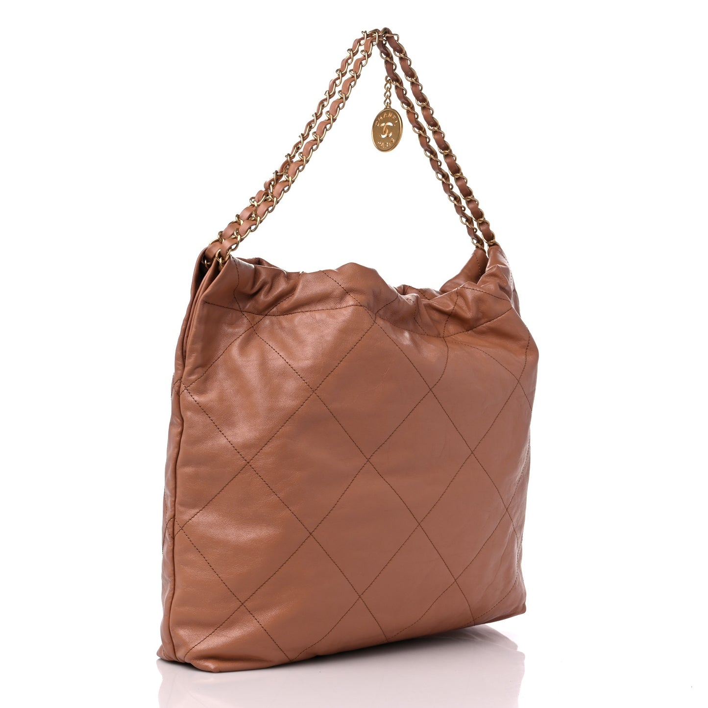 Shiny Calfskin Quilted Chanel 22 Camel
