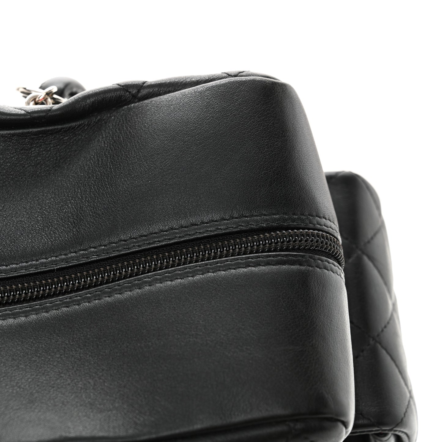 Calfskin Quilted Large Cambon Multipocket Reporter Black White