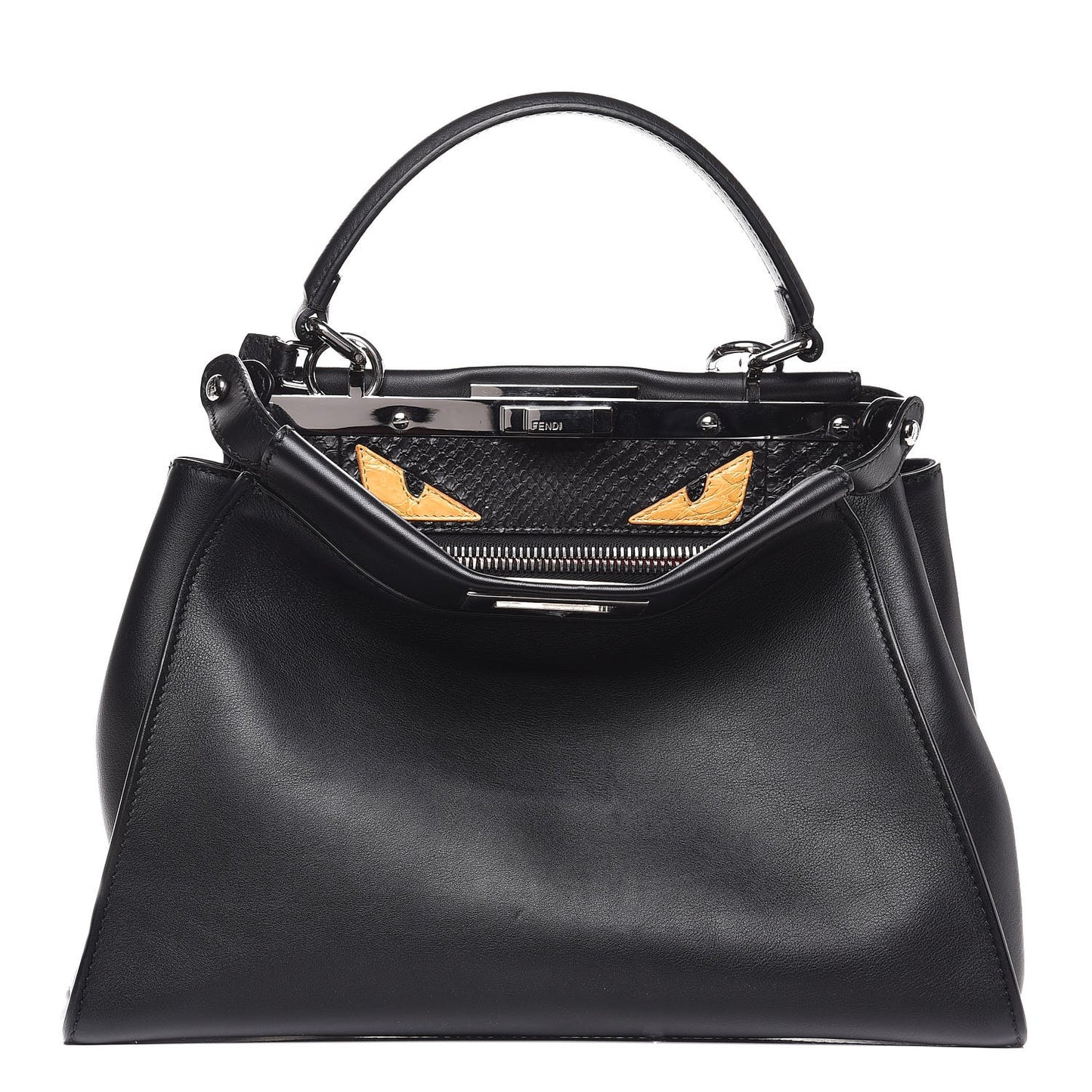 Vitello Seta Python Crocodile Monster Eyes Medium Peekaboo Iconic Satchel Black Girasole