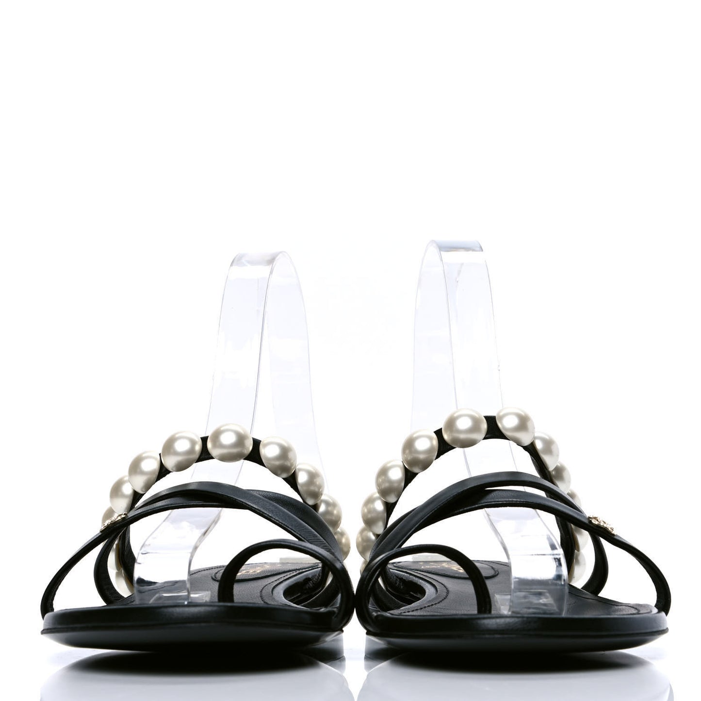 Calfskin Pearl CC Toe Ring Sandals 38.5 Black