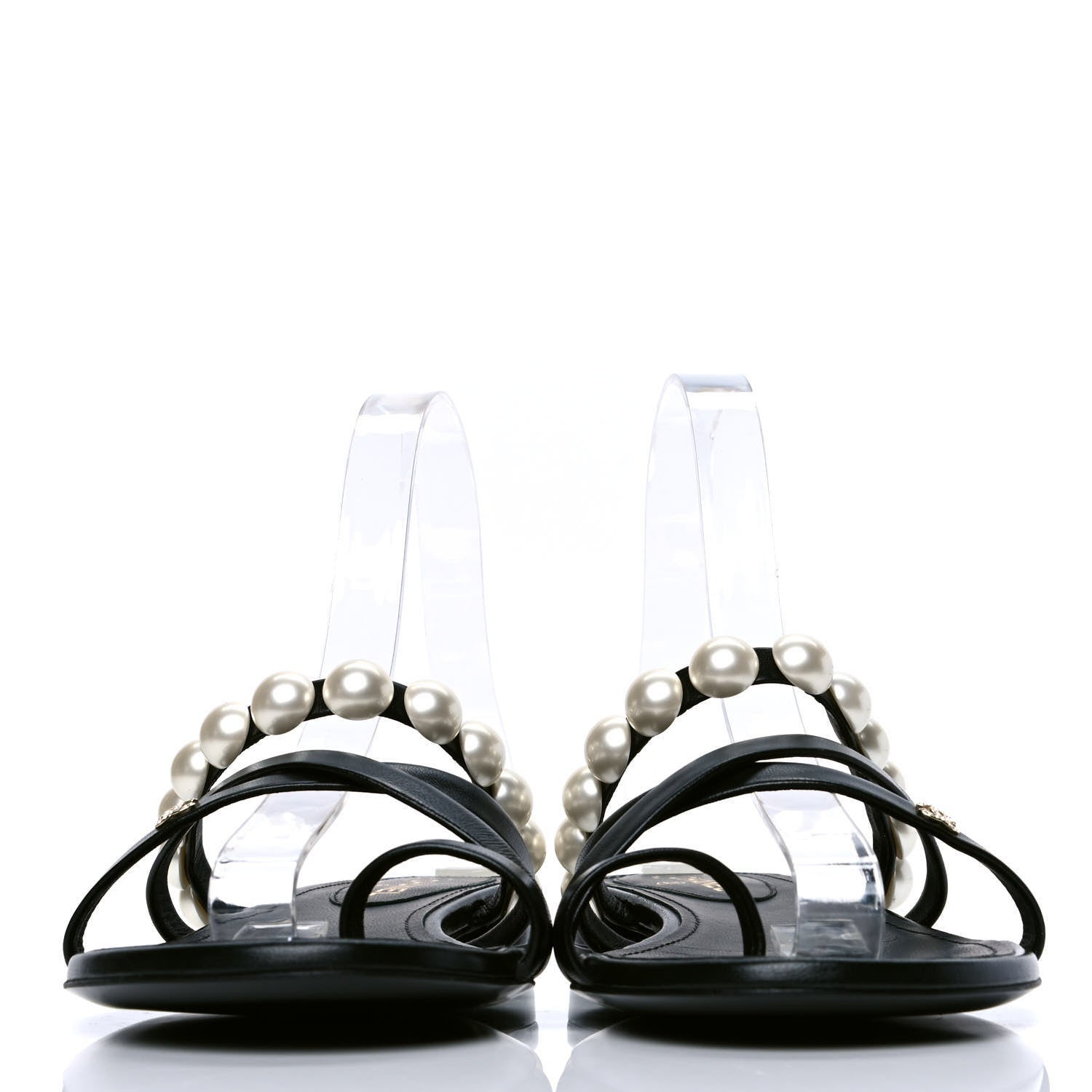 Chanel Calfskin Pearl CC Toe Ring Sandals 38.5 Black 2 of 5