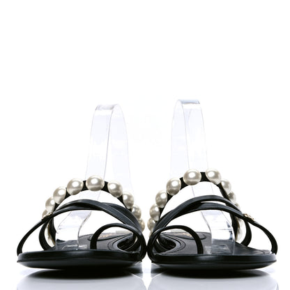Chanel Calfskin Pearl CC Toe Ring Sandals 38.5 Black 2 of 5