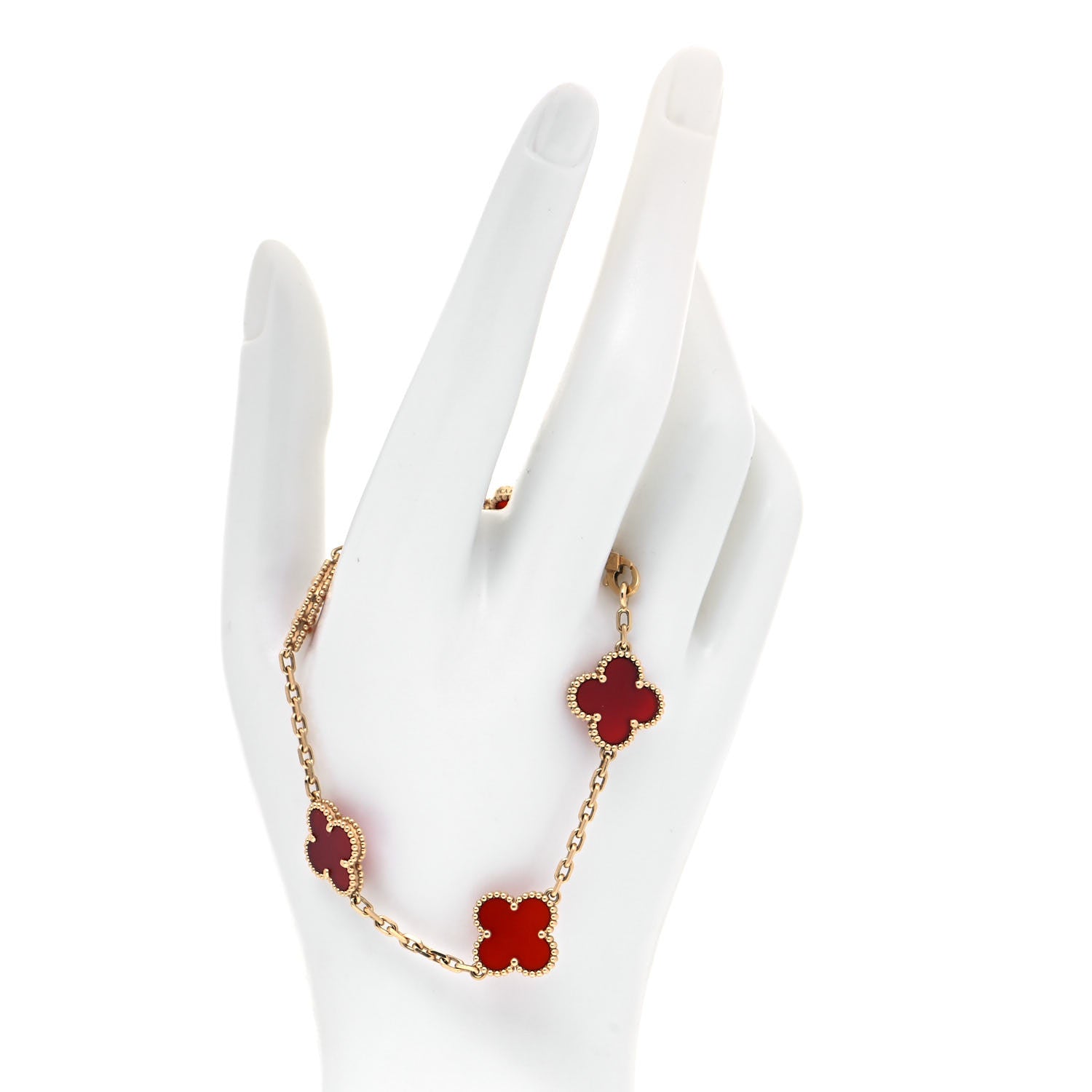 Van Cleef & Arpels 18K Yellow Gold Carnelian 5 Motifs Vintage Alhambra Bracelet 2 of 7