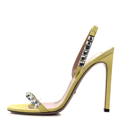 Gucci Crystal Kid Scamosciato Mallory Slingback Sandals 38.5 Transparent Mimosa Flower 1 of 10