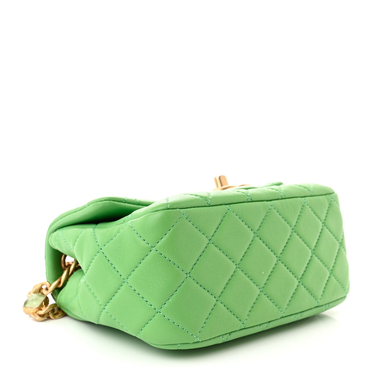 Chanel Lambskin Resin Quilted Mini Pearl Samba Square Flap Green 4 of 10