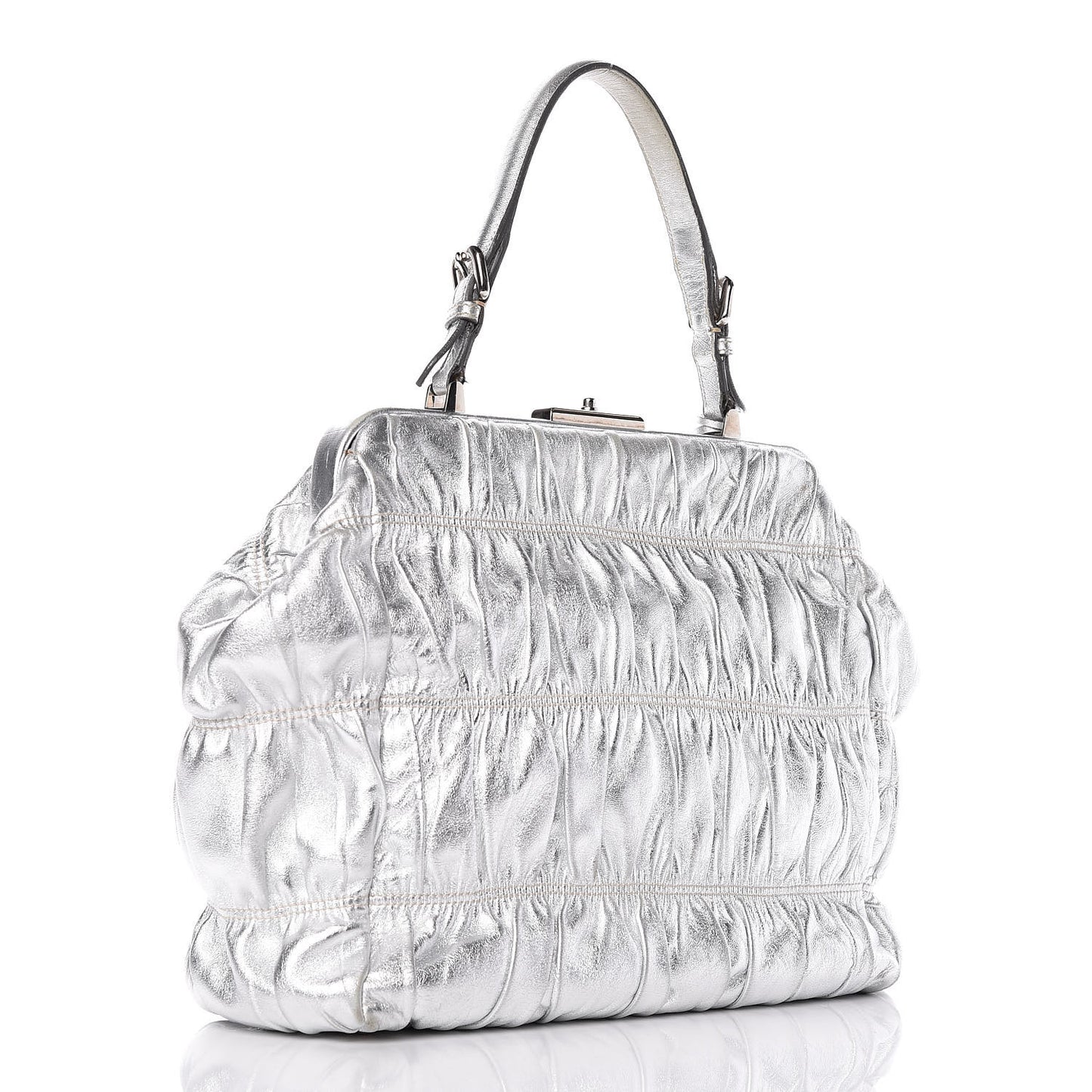 Nappa Dressy Gaufre Frame Tote Argento