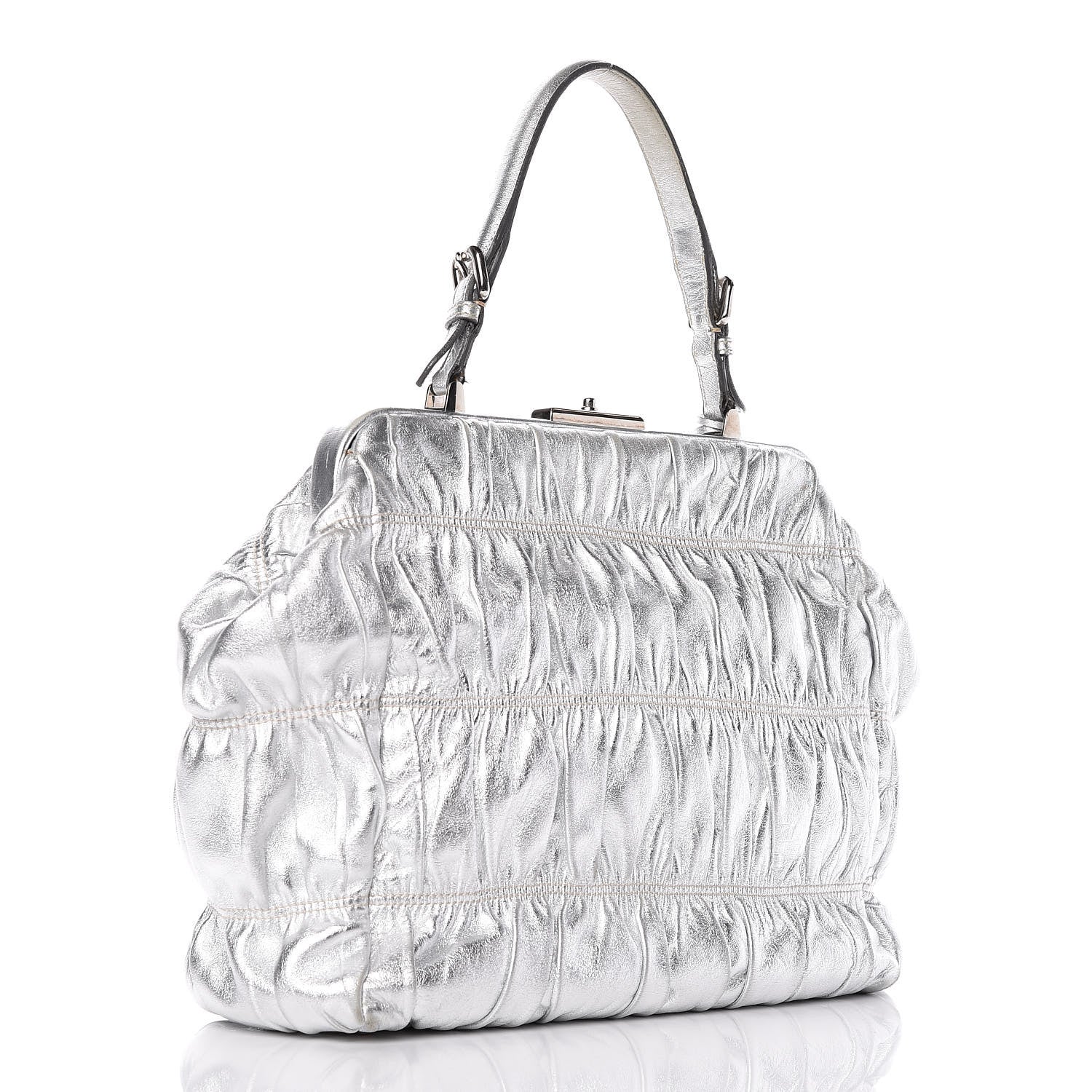 Prada Nappa Dressy Gaufre Frame Tote Argento 3 of 17