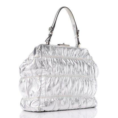 Prada Nappa Dressy Gaufre Frame Tote Argento 3 of 17