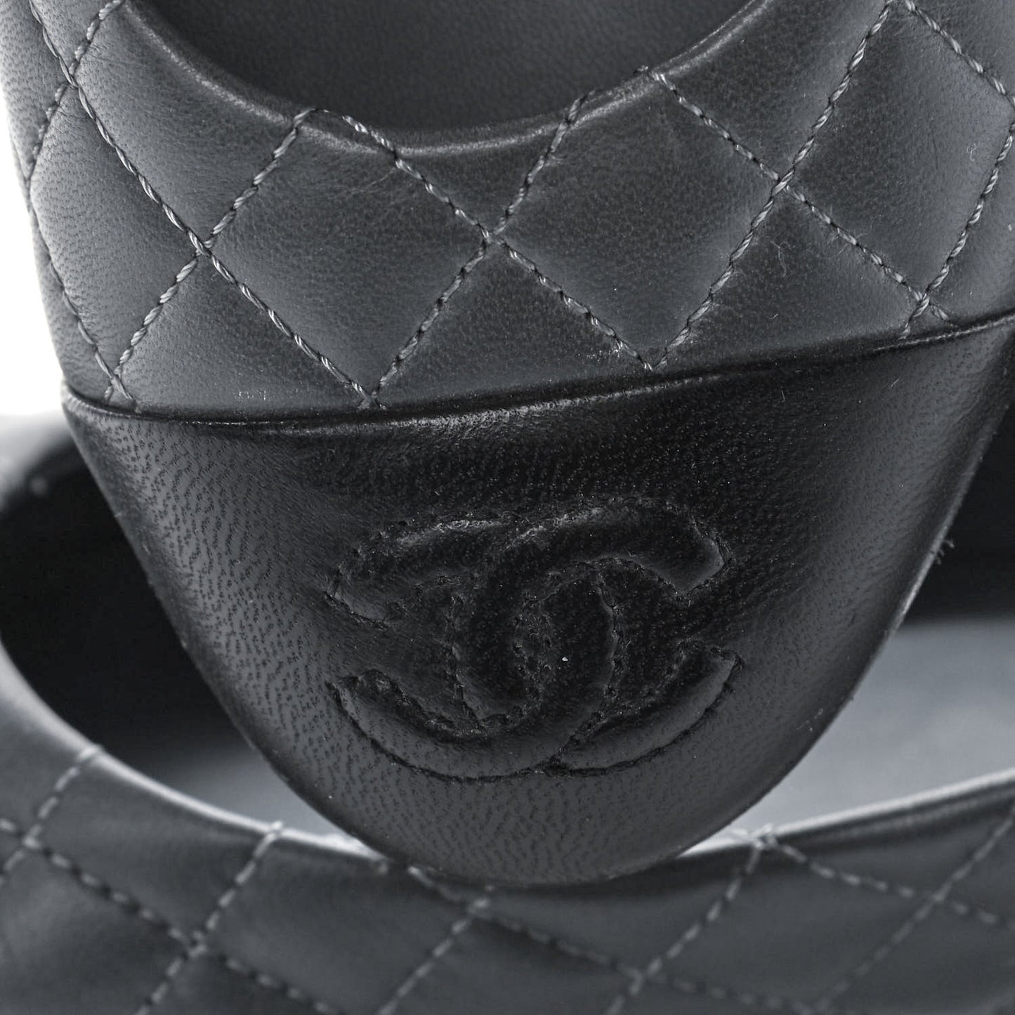 Lambskin Quilted Cap Toe Ballerina Flats 36.5 Charcoal Black