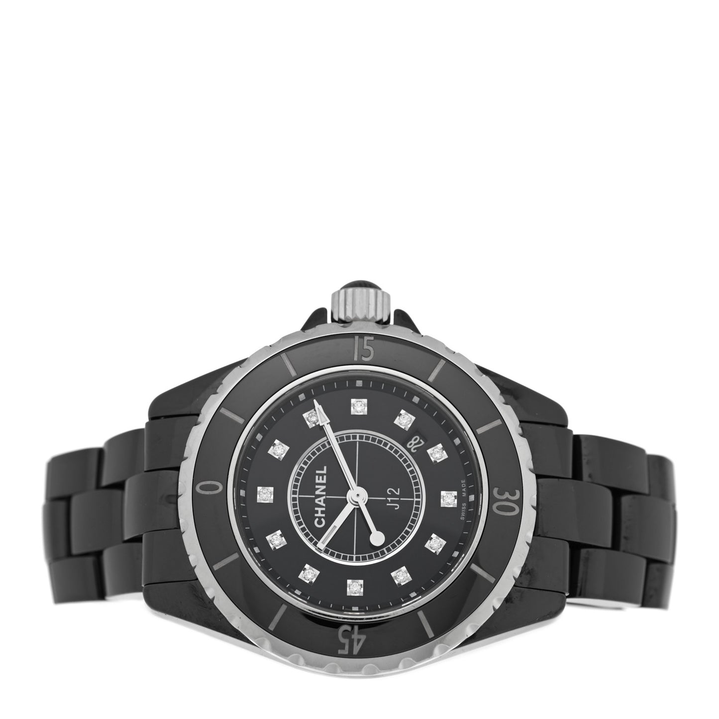 Stainless Steel Ceramic Diamond 33mm J12 Quartz Watch Black