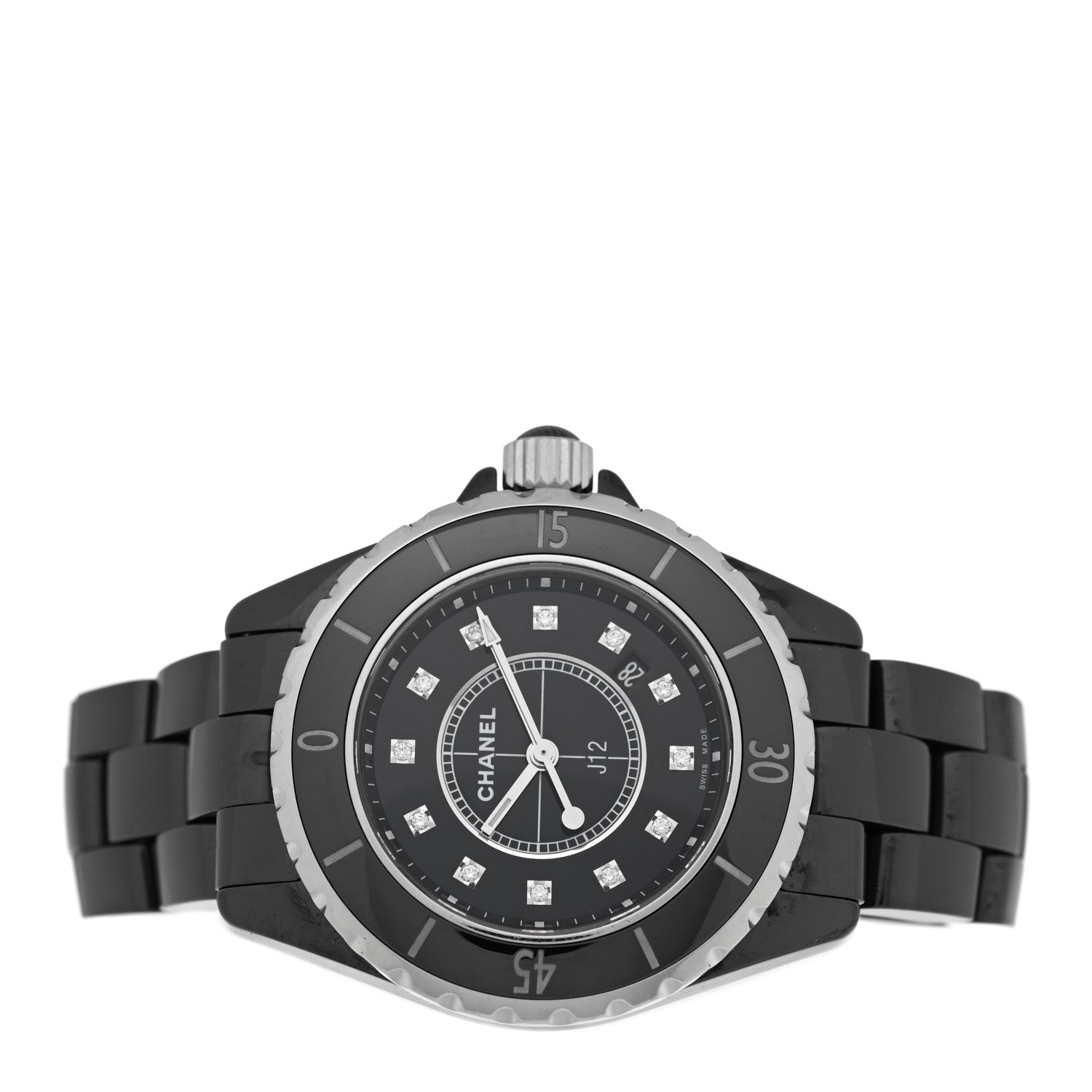 Chanel Stainless Steel Ceramic Diamond 33mm J12 Quartz Watch Black 2 of 4