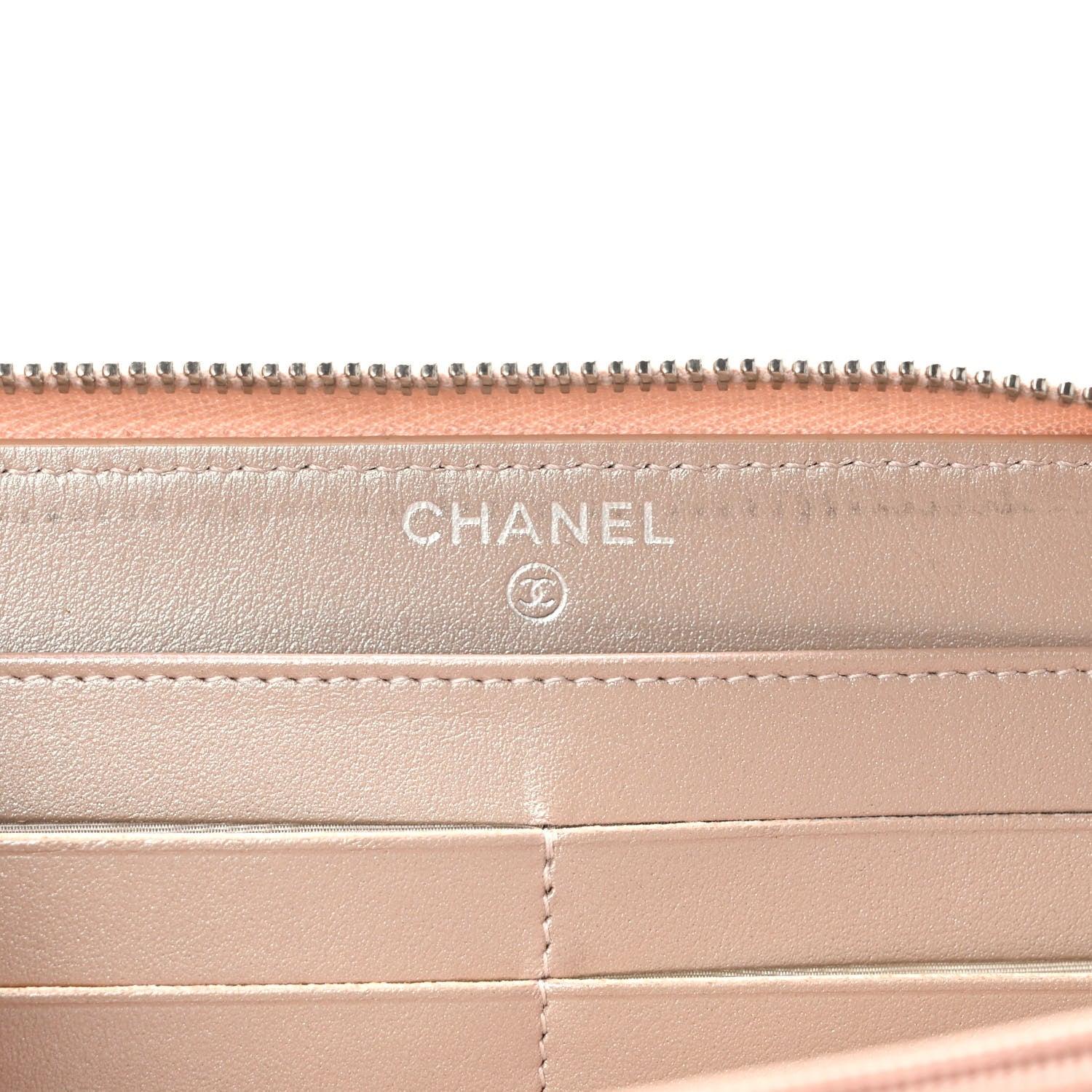Chanel Metallic Caviar Chevron Quilted Large Gusset Zip Around Wallet Light Gold 7 of 7