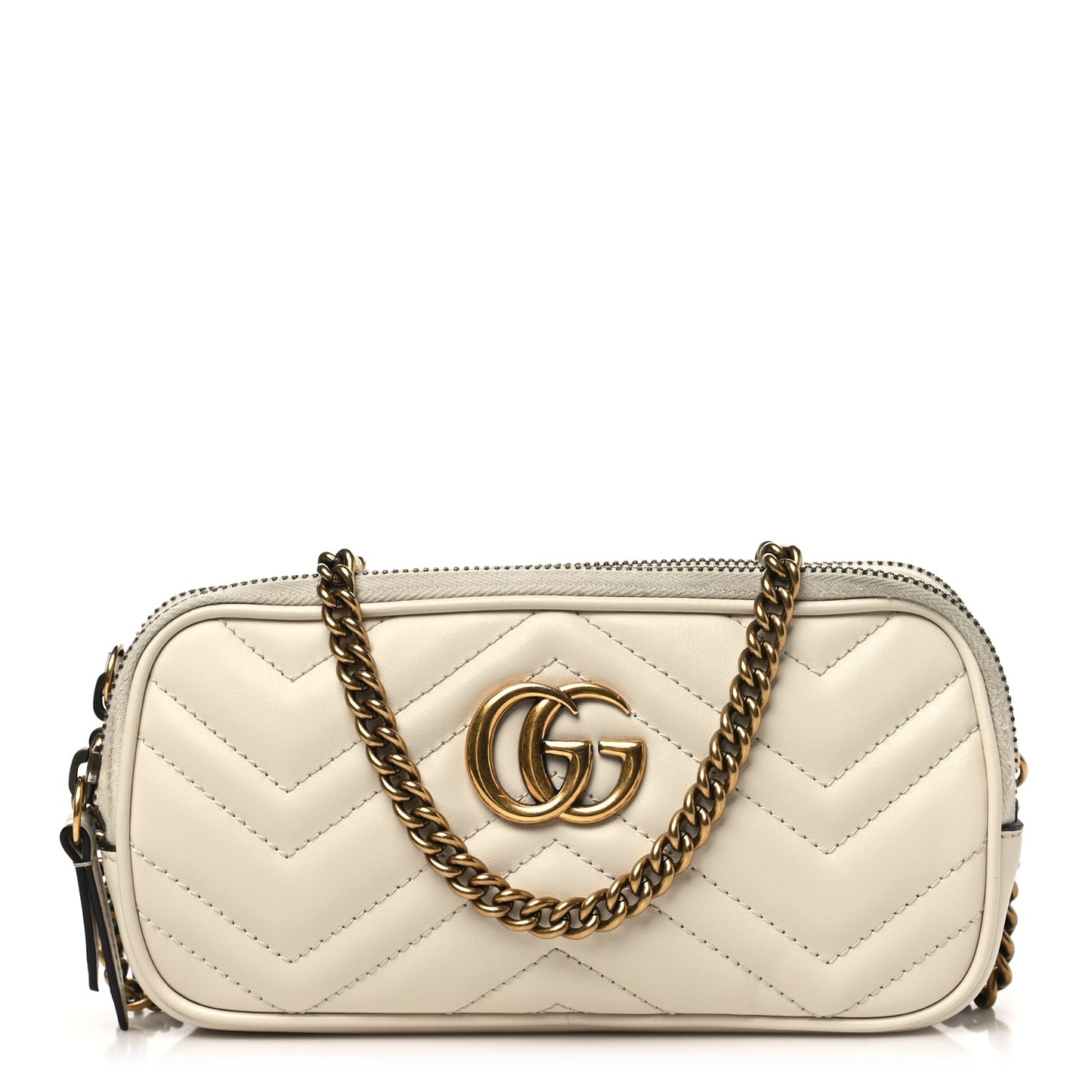 Calfskin Matelasse Mini GG Marmont Chain Crossbody Bag Mystic White