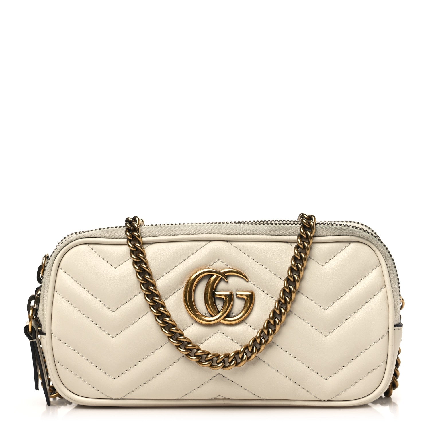 Gucci Calfskin Matelasse Mini GG Marmont Chain Crossbody Bag Mystic White 1 of 14