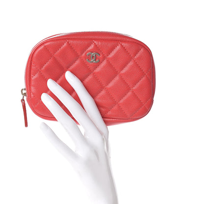 Chanel Caviar Quilted Small Curvy Pouch Cosmetic Case Red 2 of 8