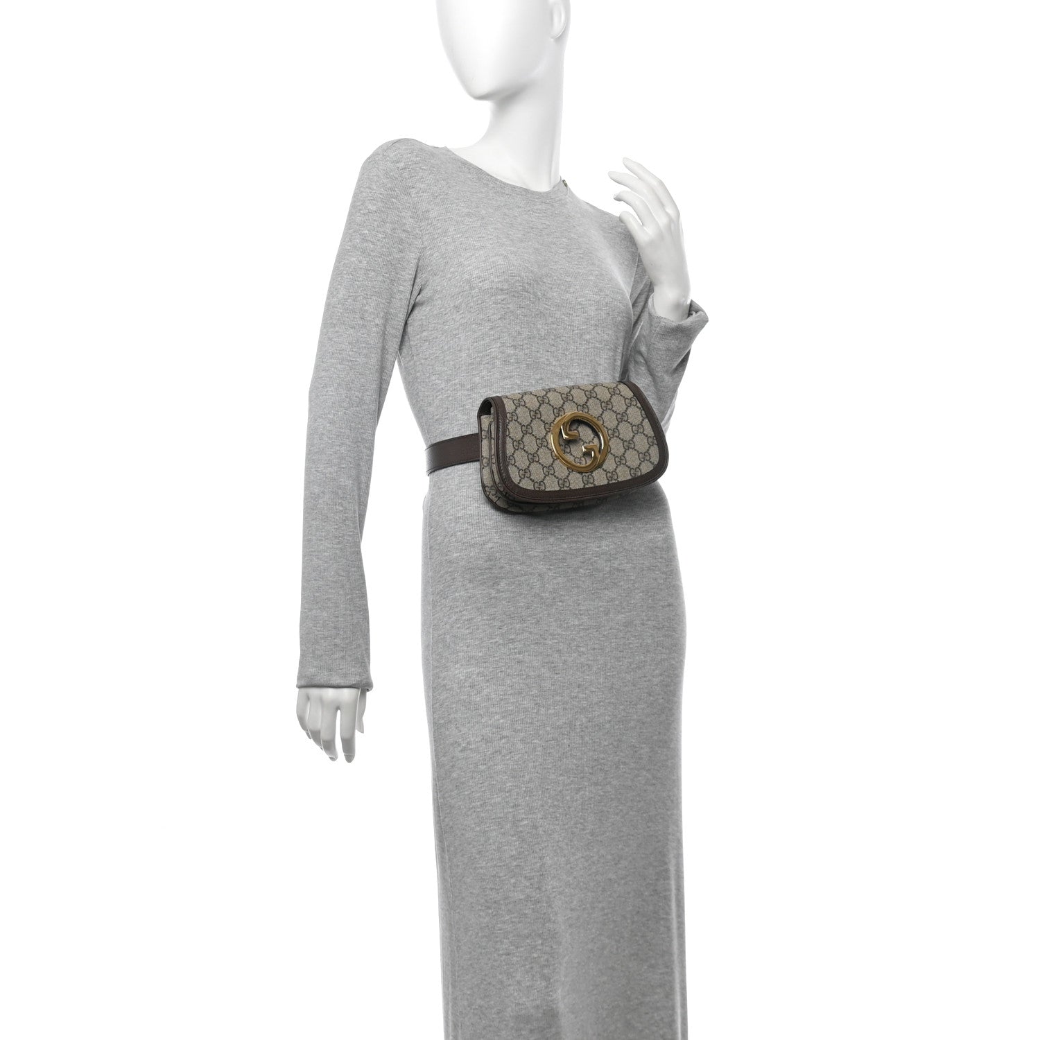 Gucci GG Supreme Monogram Textured Dollar Calfskin Blondie Belt Bag 95 38 Beige Ebony New Acero 2 of 11