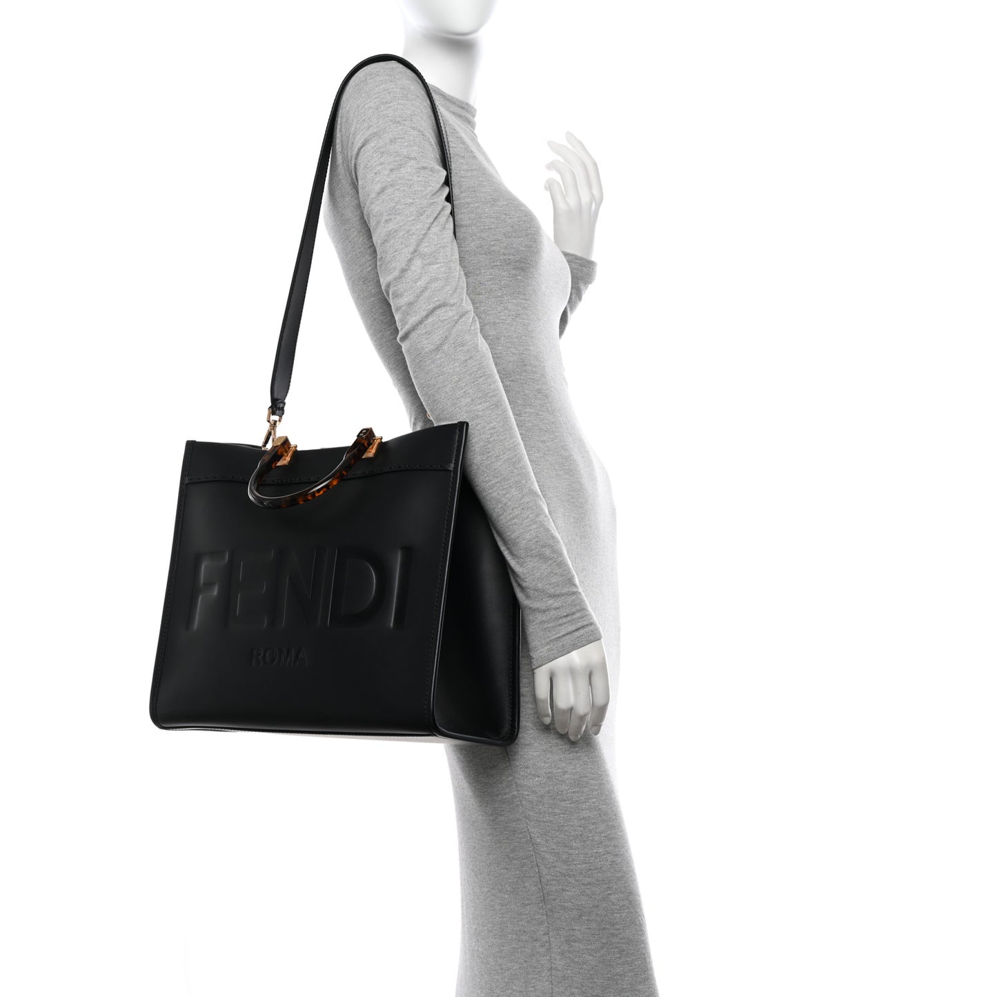 Vitello King Plexiglass Medium Fendi Sunshine Shopper Tote Black