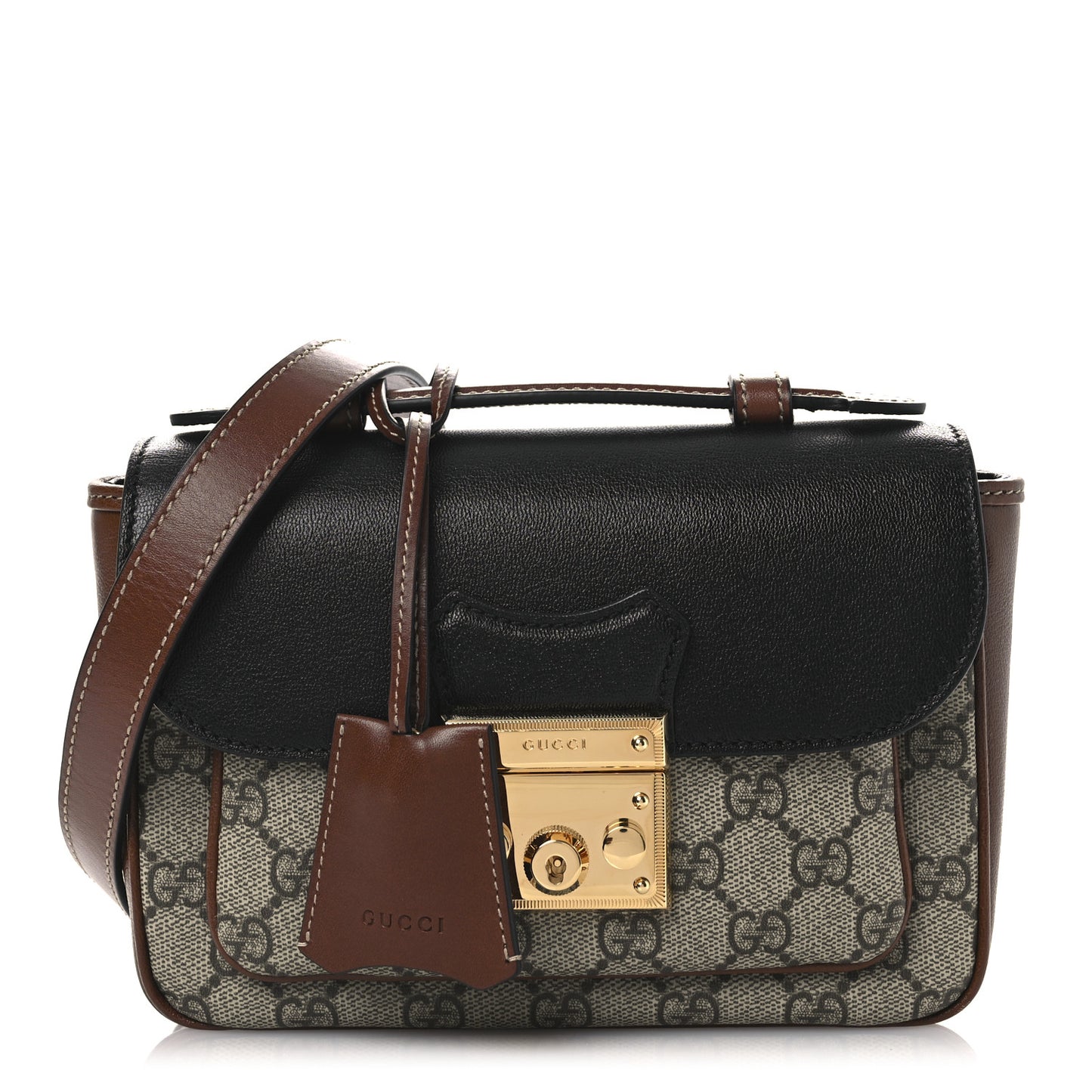 GG Supreme Monogram New Sakai Lux Calfskin Mini Padlock Flap Pocket Shoulder Bag Beige Ebony Black Cuir