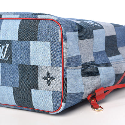Louis Vuitton Denim Damier Monogram Patchwork Neverfull Blue Rouge 11 of 12
