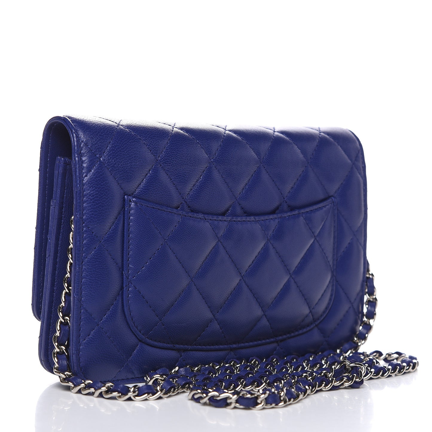 Lambskin Quilted Wallet On Chain WOC Blue
