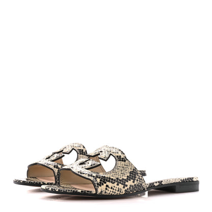 Gucci Calfskin Python Print Interlocking G Cut Out Slide Sandals 36 Beige Avana 3 of 8