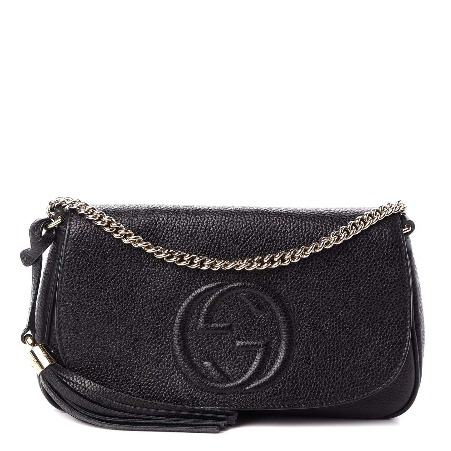 Pebbled Calfskin Medium Soho Flap Crossbody Black