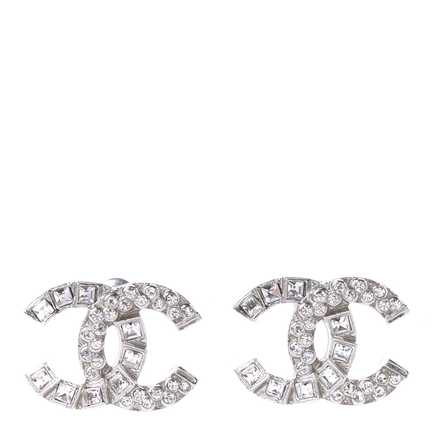 Crystal Baguette CC Earrings Silver