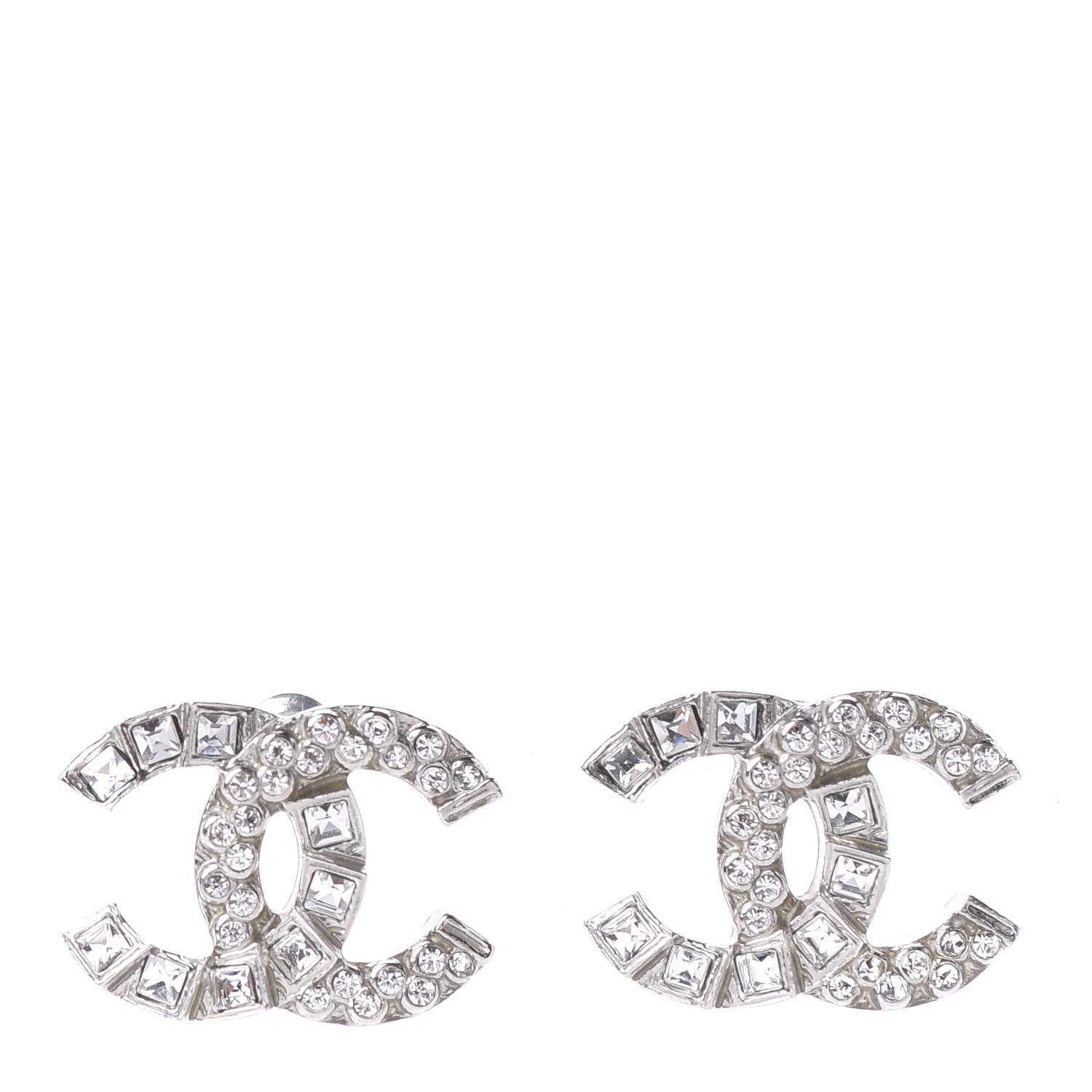 Chanel Crystal Baguette CC Earrings Silver 1 of 4