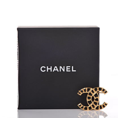 Chanel Gripoix Poured Glass Along The Nile CC Brooch Black Gold 5 of 5