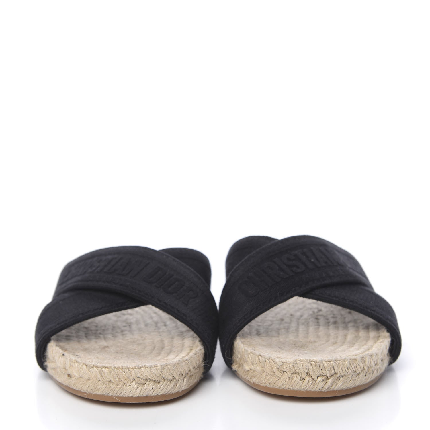 Christian Dior Canvas Embroidered Granville Espadrille Crisscross Flat Slide Sandals 39 Black 2 of 10