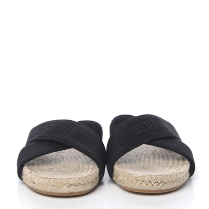 Christian Dior Canvas Embroidered Granville Espadrille Crisscross Flat Slide Sandals 39 Black 2 of 10