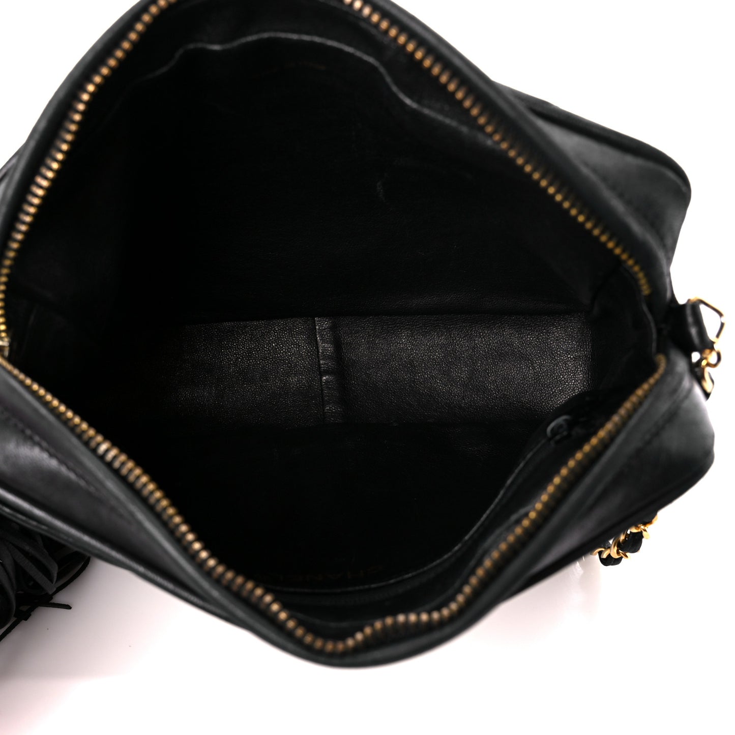 Lambskin Chevron Quilted Tassel Camera Case Black
