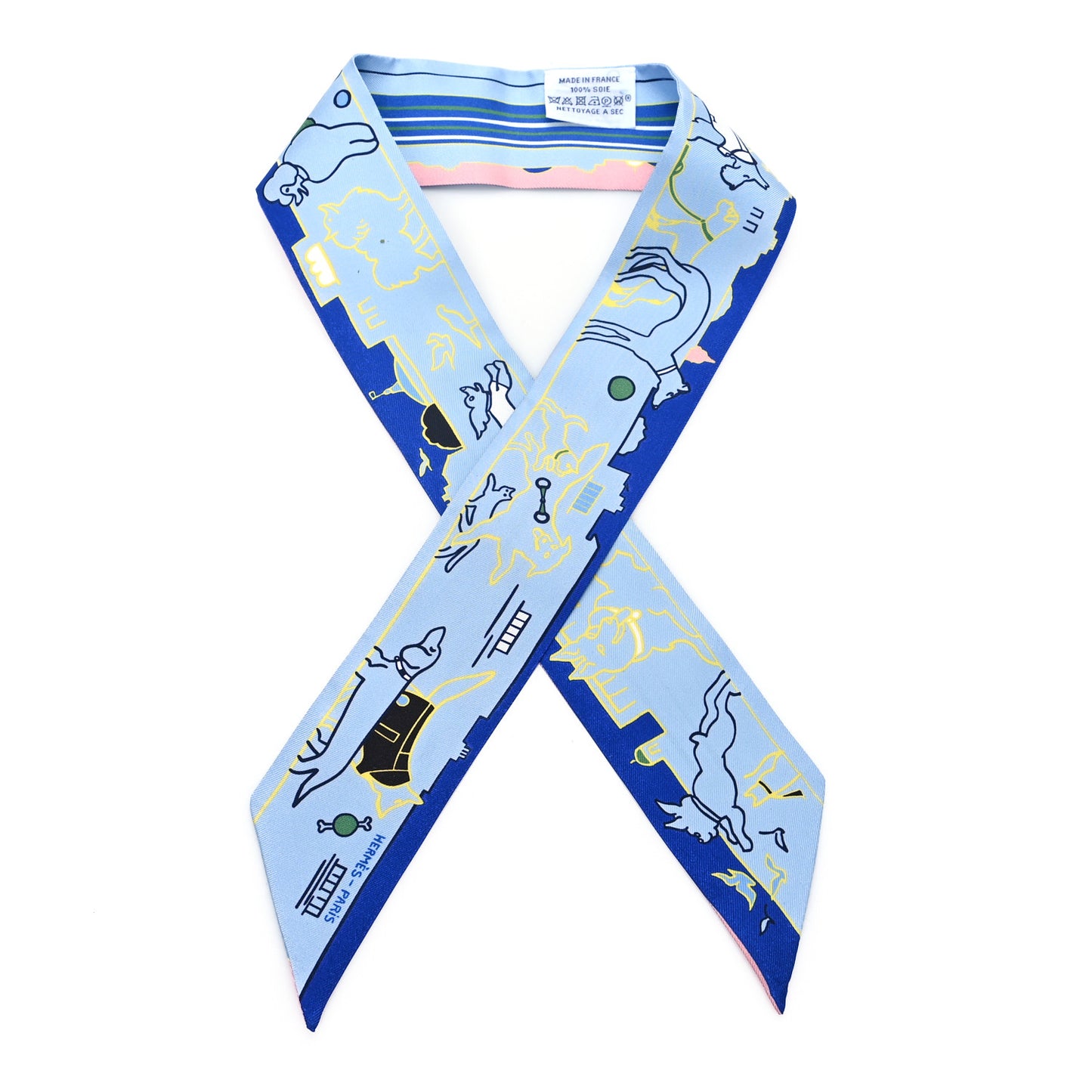 Silk Les Chiens Parisiens Twilly Bleu Ciel Jaune Rose