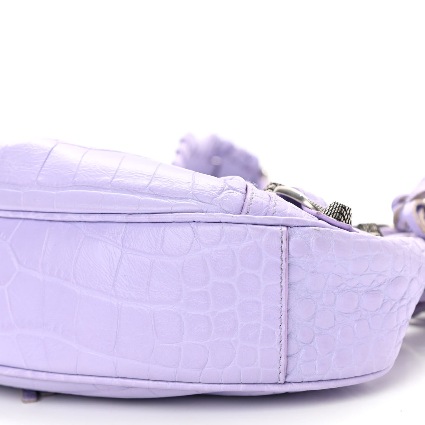Extra Supple Calfskin Crocodile Embossed Le Cagole Shoulder Bag XS Lilac
