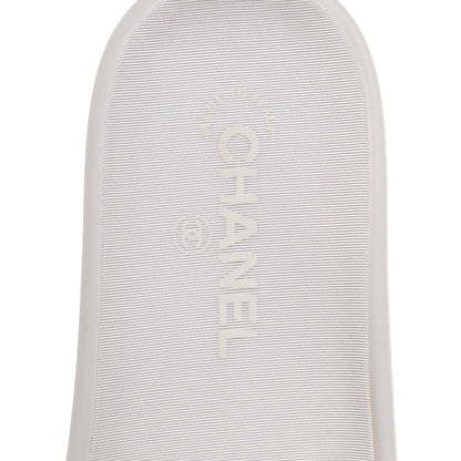 Chanel Tweed Grosgrain Camellia CC Flat Mules 38 Ecru Green Ivory 8 of 10