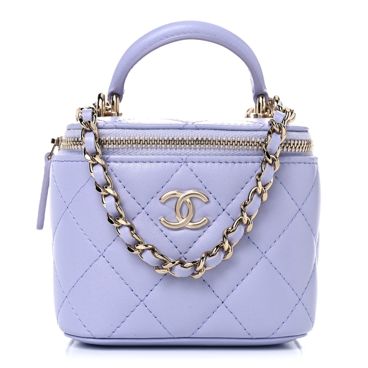 Chanel Lambskin Quilted Top Handle Mini Vanity Case With Chain Light Purple 1 of 10