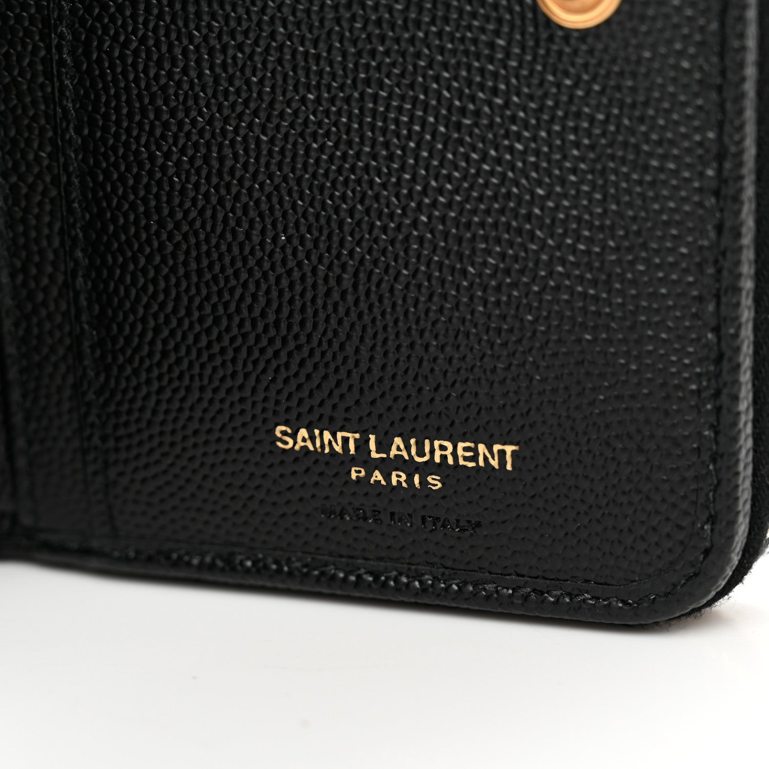 Saint Laurent Grain De Poudre Matelasse Chevron Monogram Compact Zip Around Wallet Black 6 of 7