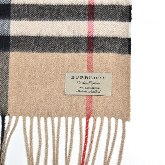Cashmere Giant Check Fringe Scarf Camel