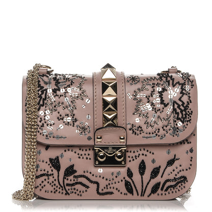 Valentino Garavani Vitello Beaded Small Glam Lock Rockstud Flap Poudre 1 of 8