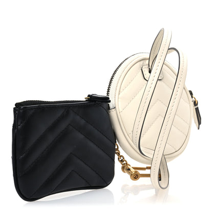 Gucci Calfskin Matelasse GG Marmont Round Coin Purse And Key Case White Black 3 of 8