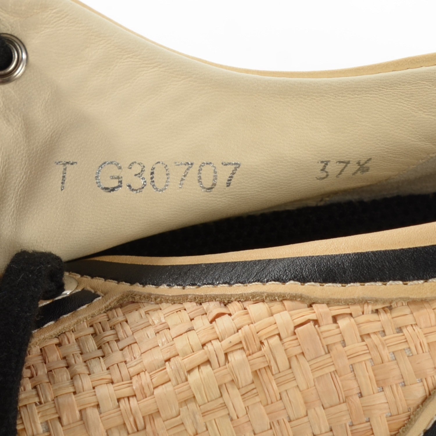 Chanel Straw Calfskin Sneakers 37.5 Beige Black 8 of 8